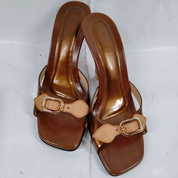 🔥EUC Louis Vuitton Mule  Wooden Heels Slides Sandal  Leather - Picture 4 of 14